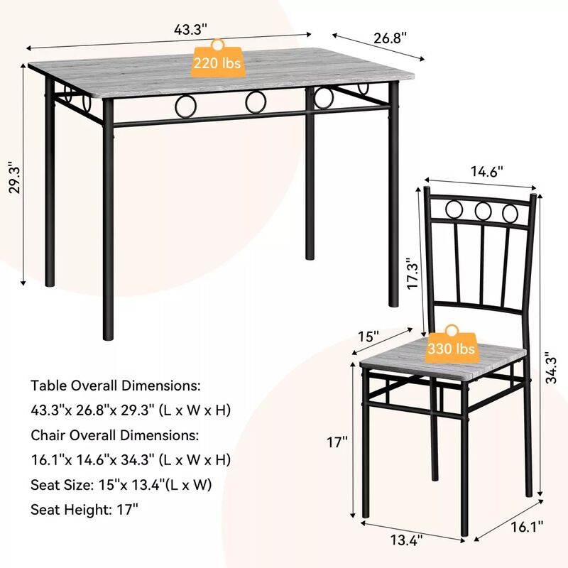 5 Piece Dining Table Set for 4, Kitchen Table and Chairs with Sturdy Metal Frame for Dining Room image number 1