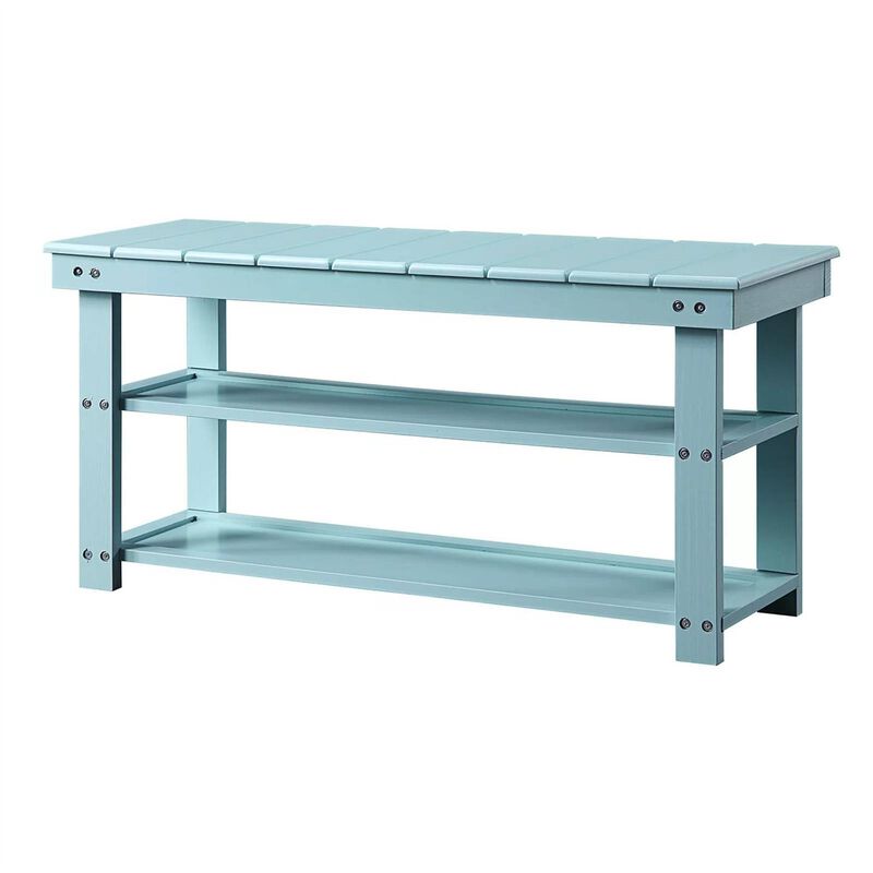 QuikFurn Sea Foam Aqua Blue Wood 2-Shelf Shoe Rack Storage Bench for Entryway or Closet