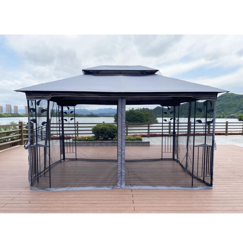 Ventilated Double Roof Gazebo with Mosquito Net, Outdoor Patio Tent for Backyard