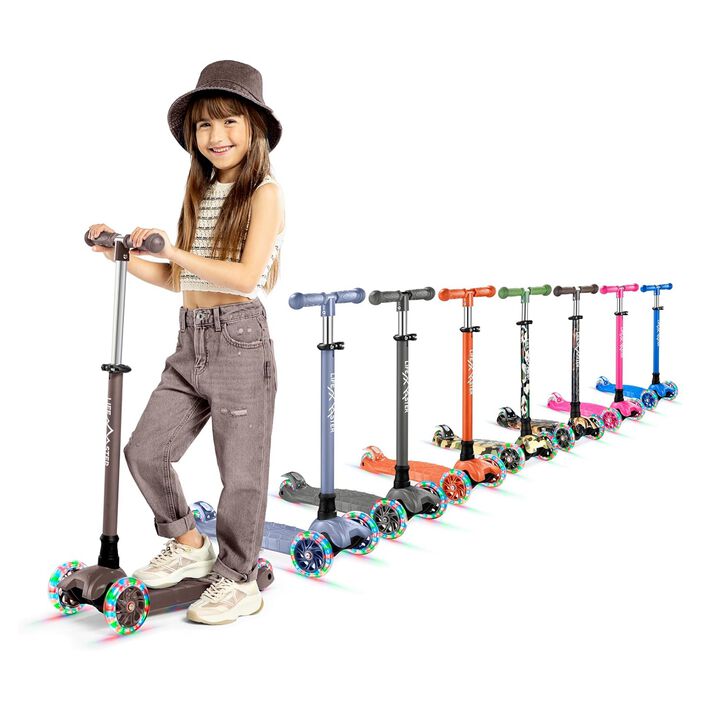 Lifemaster 3-Wheel Kids Scooter with LED Wheels, 4-Level Adjustable Handlebar, Anti-Slip Deck, Safety Certified, Ages 2+, Supports 110 lbs, GrayToy