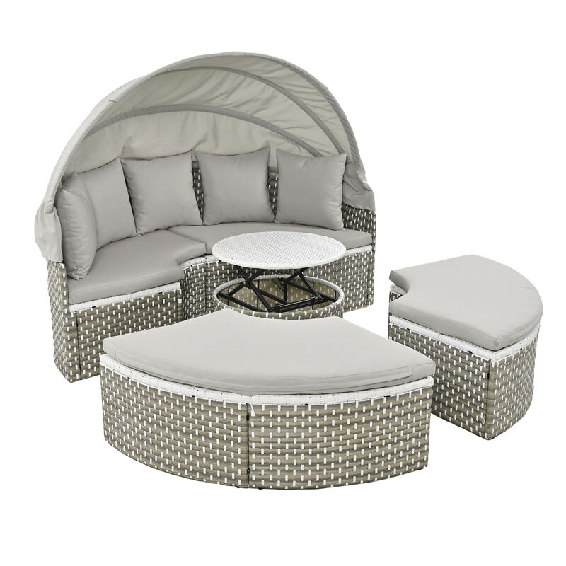 Merax Luxury Round Outdoor Sectional Sofa Set Rattan Daybed
