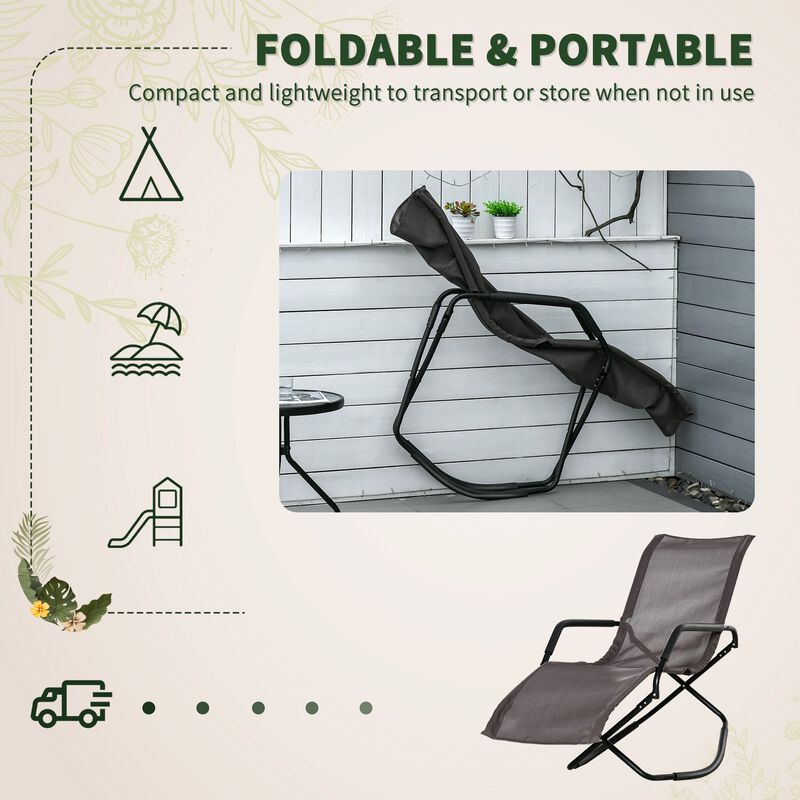Garden Rocking Sun Lounger Outdoor Zero-gravity Folding Reclining Rocker Lounge Chair for Sunbathing, Brown