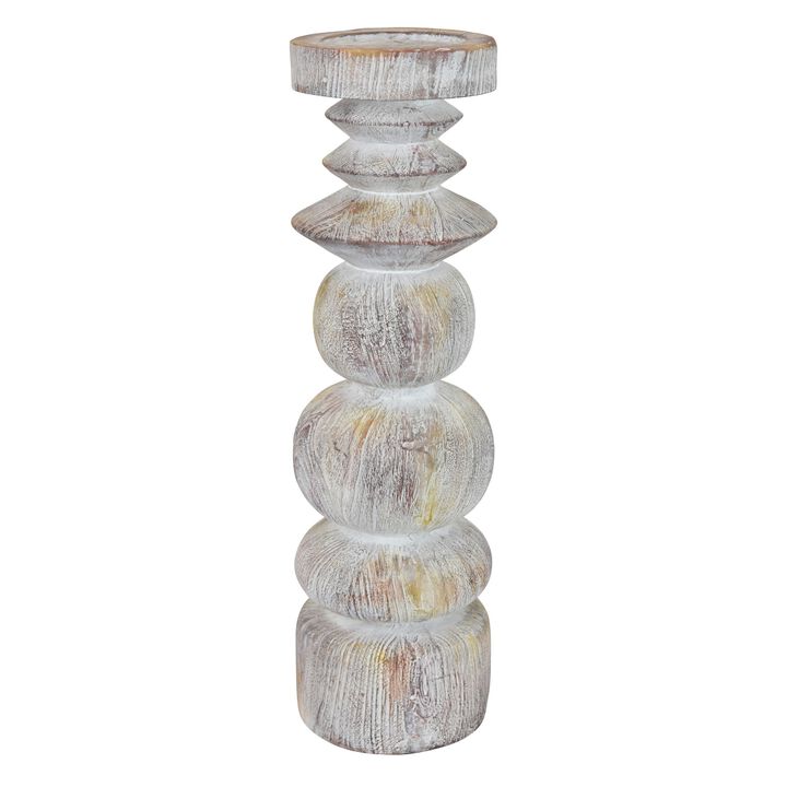 Josi Tabletop D&eacute;cor Candle Holder, Sculpted Turned Resin