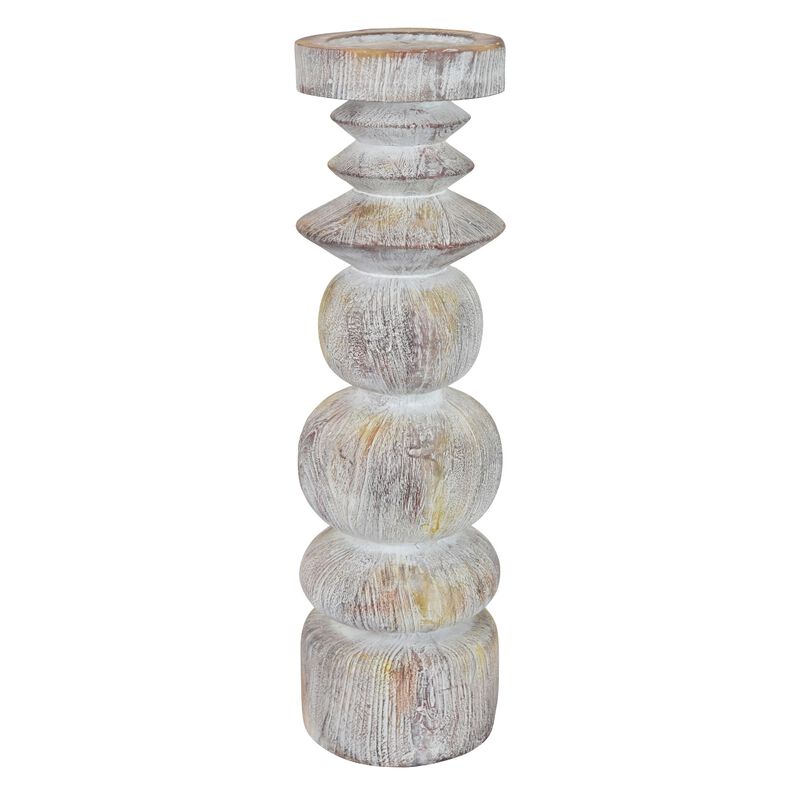 Josi Tabletop D&eacute;cor Candle Holder, Sculpted Turned Resin image number 0