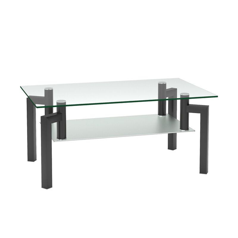 Rectangle Black Glass Coffee Table, Clear Coffee Table, Modern Side Center Tables for Living Room
