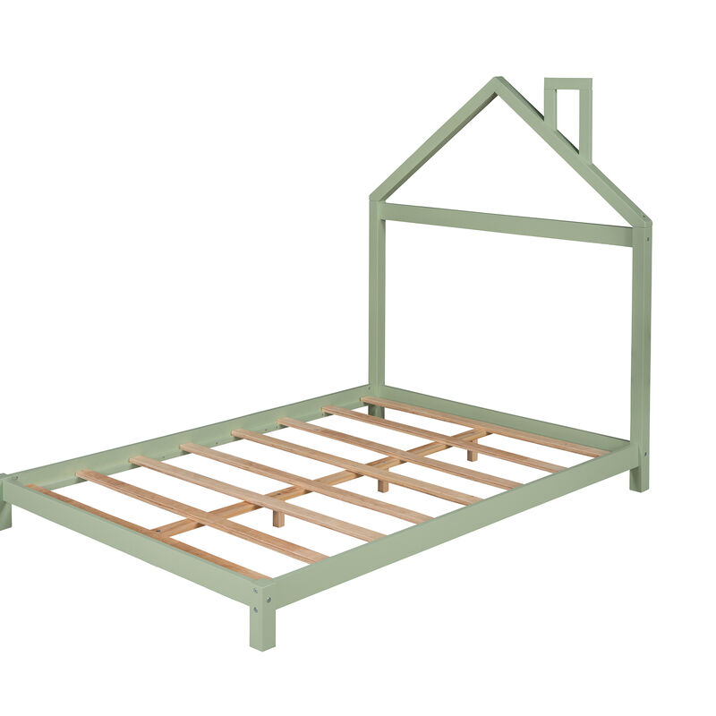 Full Size Wood Platform Bed with House-shaped Headboard. image number 2