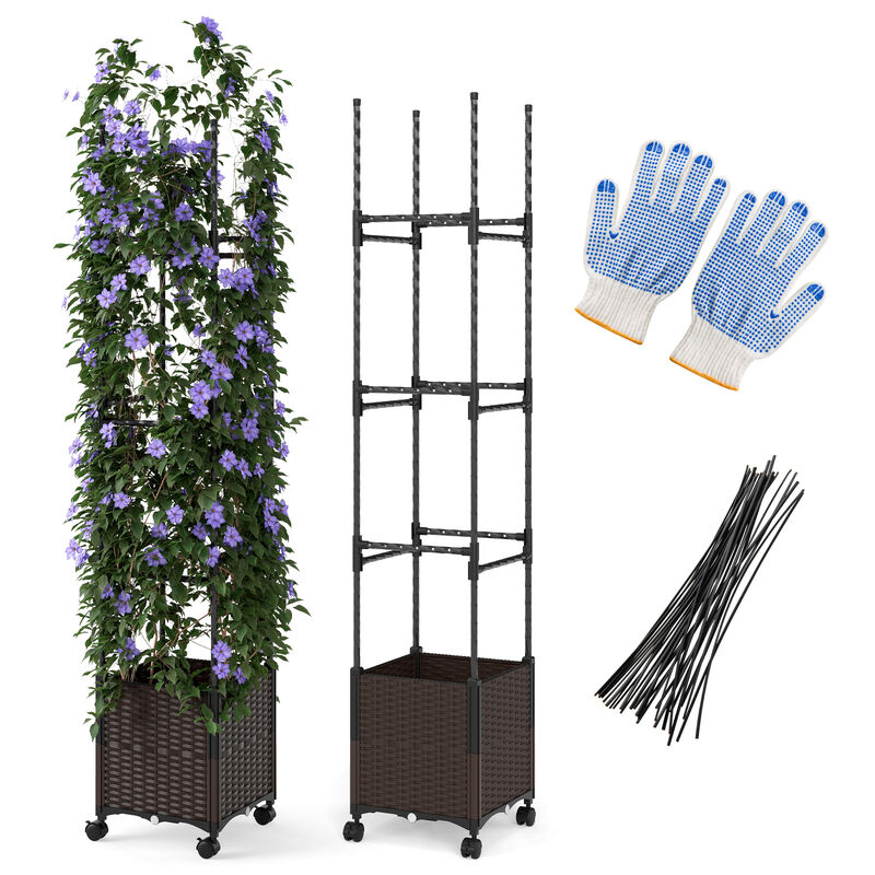 Tall Raised Garden Bed with Plant Box Trellis and Lockable Wheels Adjustable Height