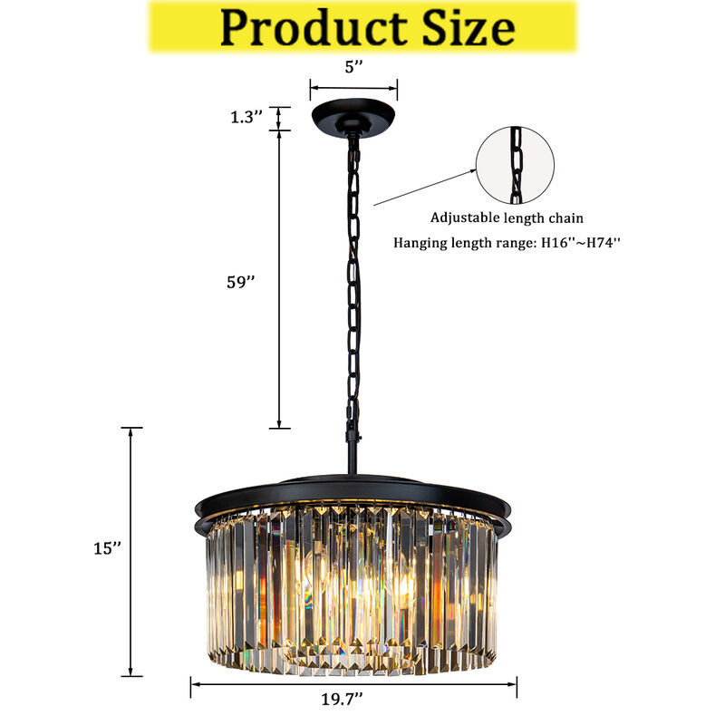 9-Light Modern 20" Matte Black 2-Tier Round Fringe Crystal Chandelier image number 5