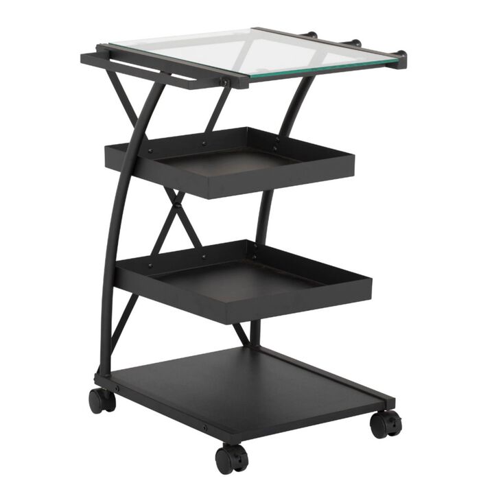 SD Studio Designs Triflex Metal 4 Shelf Mobile Taboret Cart In Charcoal Black / Clear Glass