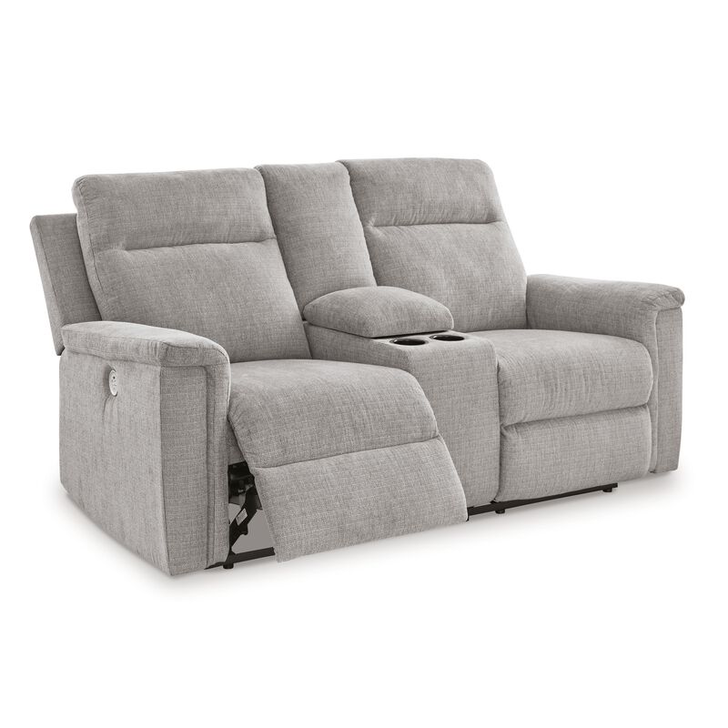 Jinu Power Recliner Loveseat, Gray Polyester Micro Chenille, 75 Inch  - Benzara