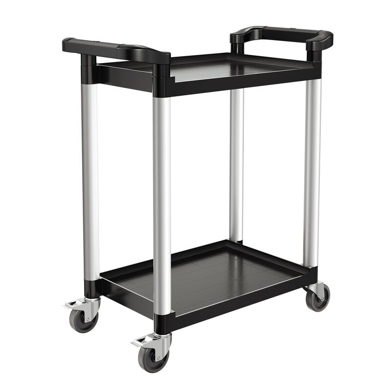 2-Tier Utility Cart with 360&deg; Rotating Wheels, Food Service Cart for Warehouse & Home-Black image number 6