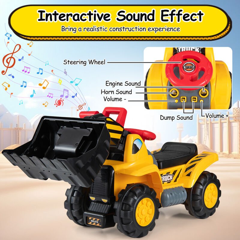 3-in-1 Kids Ride-On Excavator Bulldozer with Engine Sound and Helmet image number 7