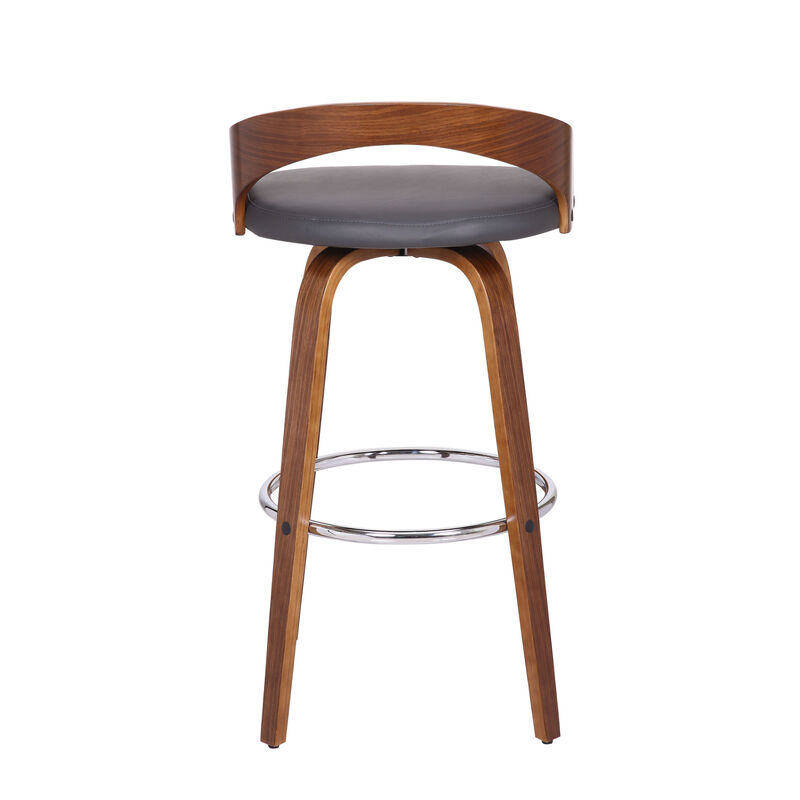 HomeRoots 30" Gray And Brown Faux Leather And Fabric And Iron Low Back Bar Height Swivel Bar Chair image number 5