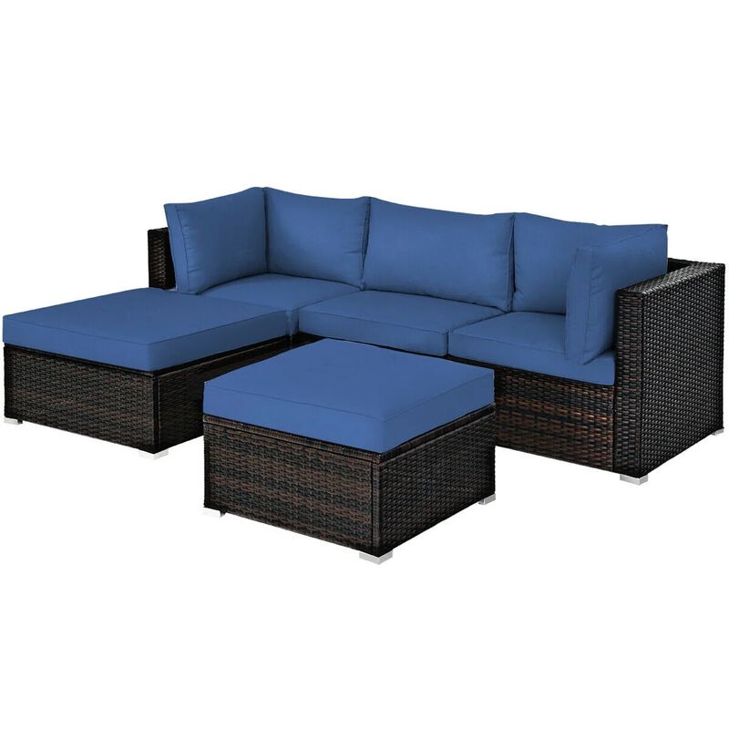 Mondawe 5 Pieces Patio Sectional Rattan Furniture Set with Ottoman Table