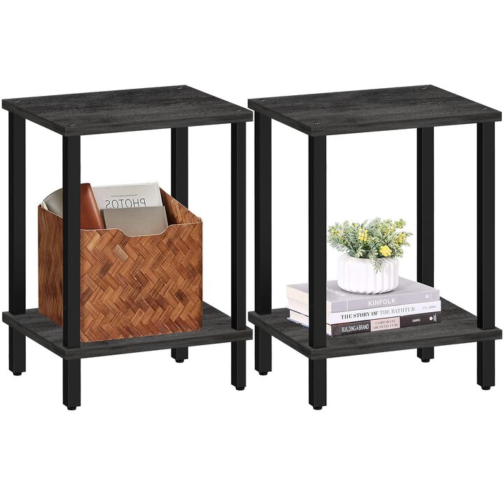 TUTOTAK End Table, Set of 2, Side Table, Nightstand, 2-Tier Storage Shelf, Sofa Table for Small Space, Living Room, Bed Room, Ch