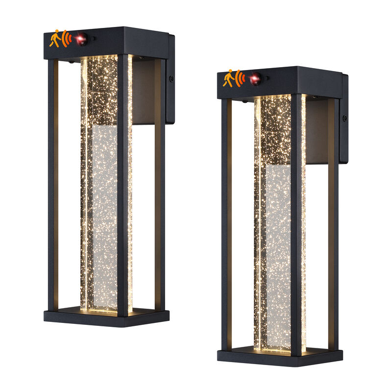 2-Pack Modern Sand Black LED Motion Sensor Outdoor Wall Lights with Bubble Crystal Glass image number 0