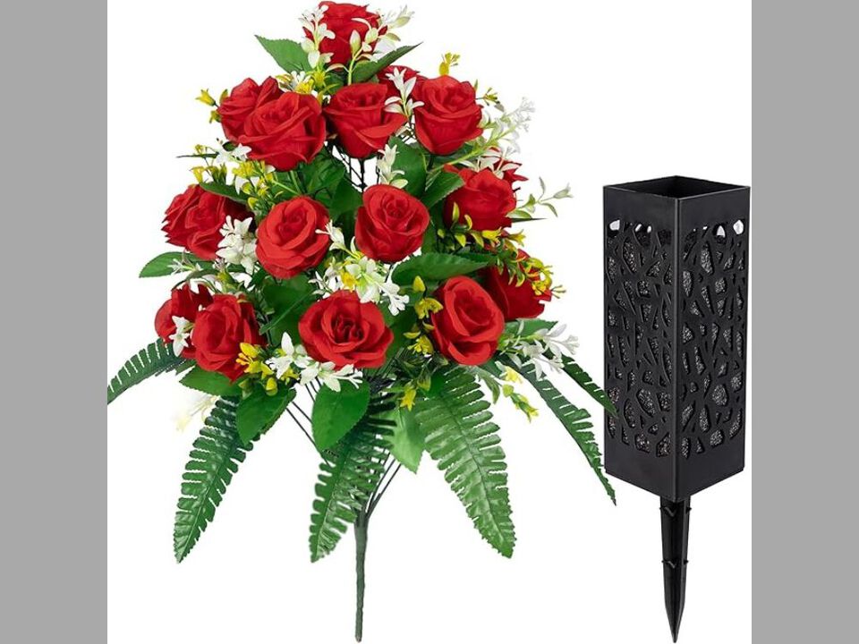 Red Artificial Rose Flower Stems Vase Filler Cemetery Flowers