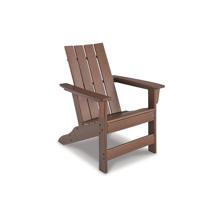 Emme 31 Inch Outdoor Adirondack Chair, Slatted Design and Brown Frame - Benzara