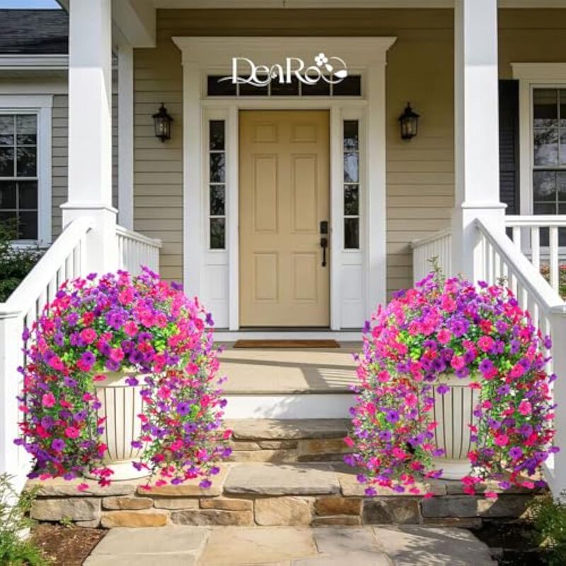 2 Piece Pink Artificial Hanging Flowers UV Resistant Outdoor Garden Porch Decor image number 3