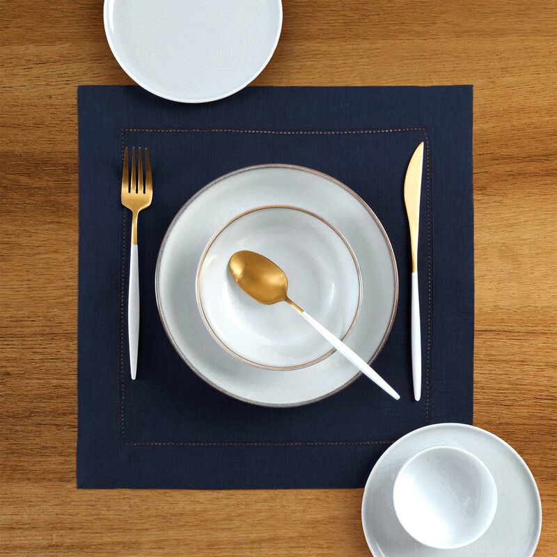Solino Home Classic Hemstitch 100% Linen Square Placemats &ndash; Set of 4, 14 x 14 in, Machine Washable, Holiday and Everyday Dining