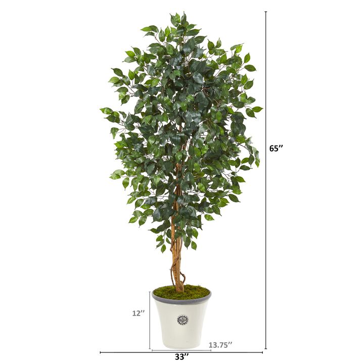 HomPlanti 65 Inches Ficus Artificial Tree in Decorative Planter