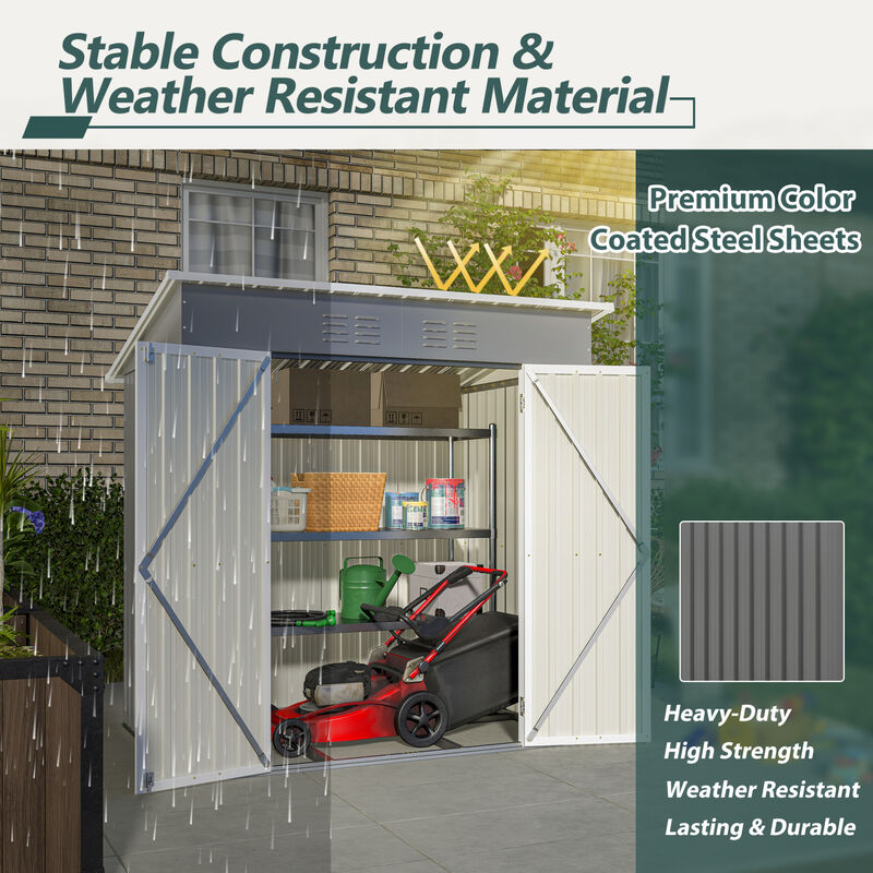 WOW PIONEER Durable 6'x4' Outdoor Metal Storage Shed with Lockable Door & Floor Frame for Garden Tools, Backyard Supplies and Multi-Purpose Outdoor Use image number 4