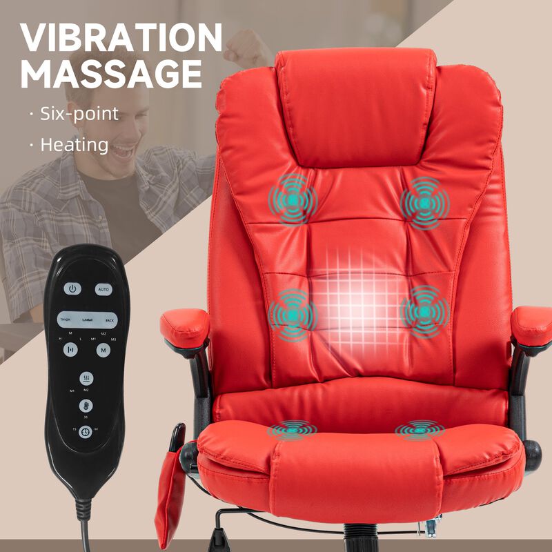 Red Heated Massage Office Chair: Reclining, 6 Vibration Points
