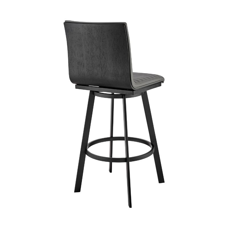 Swivel Counter Barstool with Horizontal Channel Stitching, Black and Gray-Benzara