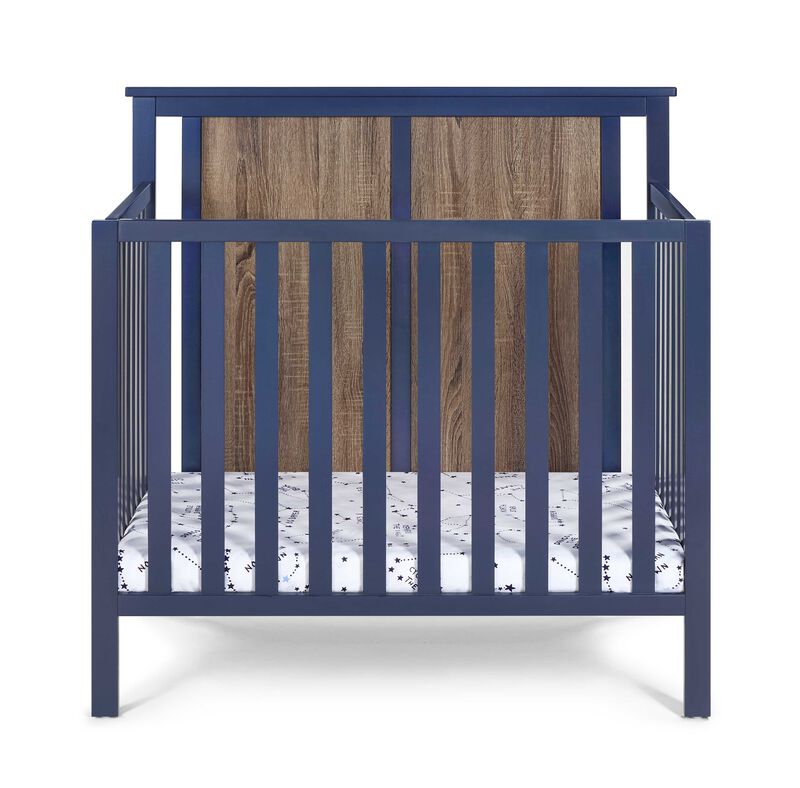 Suite Bebe Connelly Mini Crib Midnight Blue/Vintage Walnut With Mattress Pad