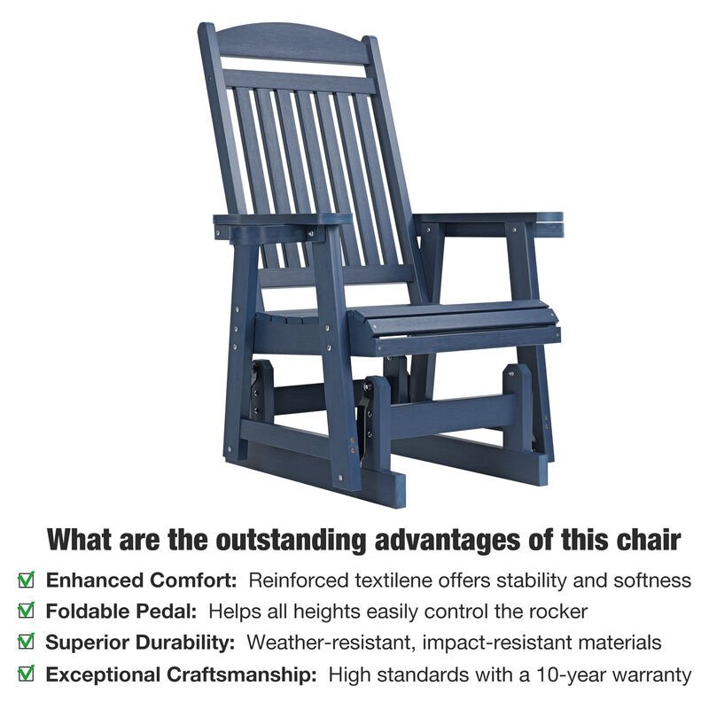 Poly Lumber Patio Glider for One Person, Ergonomic Deep Seat and High Backrest, with Removable Cup Holders, Wood-Like Pattern, Heavy Duty 700 LBS, for Outdoor Patio Garden Yard image number 3