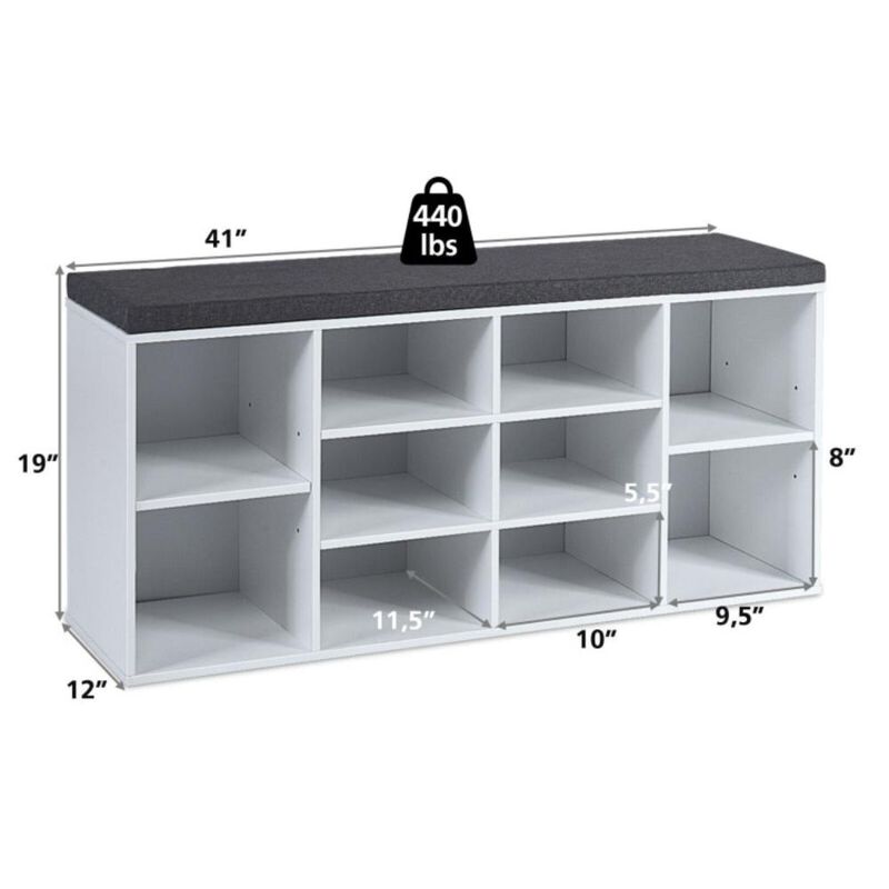 Hivvago 10-Cube Organizer Shoe Storage Bench with Cushion for Entryway