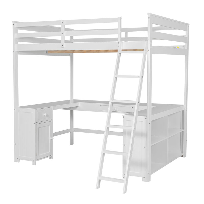 Merax Loft Bed with Desk  and Storage Shelves