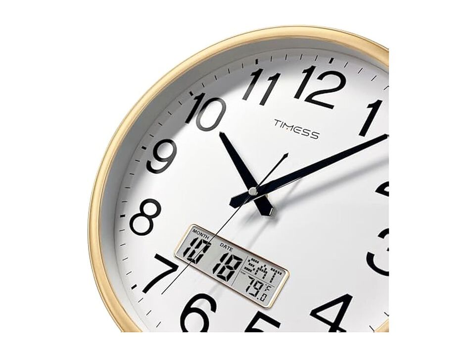 LCD Display Perpetual Calendar Temperature Wall Clock 11 Inch Silent Non Ticking