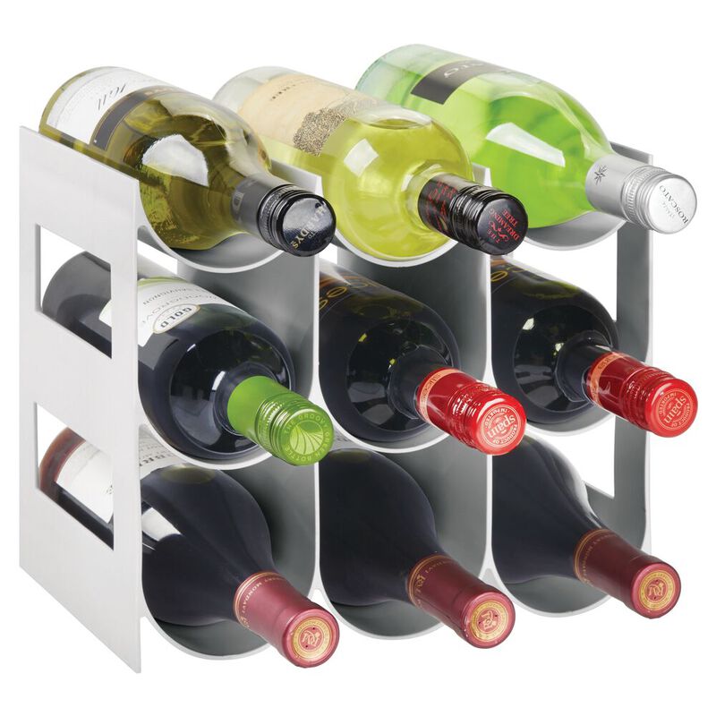 mDesign Plastic Water Bottle/Wine Rack Organizer, 3 Tiers, 9 Bottles - White image number 8