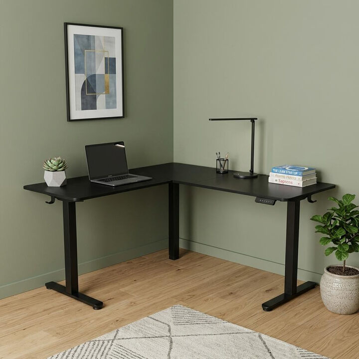 HomeRoots Adjustable Black Wood and Steel L Shape Standing Desk