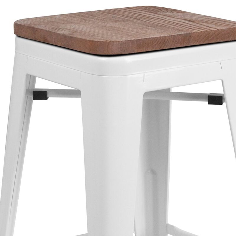 Flash Furniture 30" High Backless White Metal Barstool with Square Wood Seat image number 6
