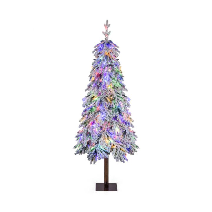 Hivvago 6 Feet Flocked Hinged Christmas Tree with 458 Branch Tips and Warm White LED Lights