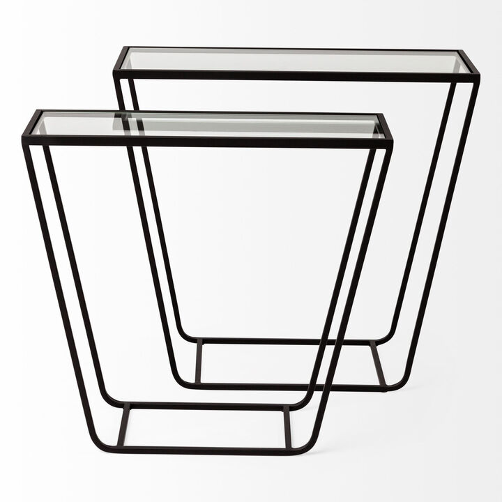 HomeRoots 10" Clear Glass and Metal Frame Console Table