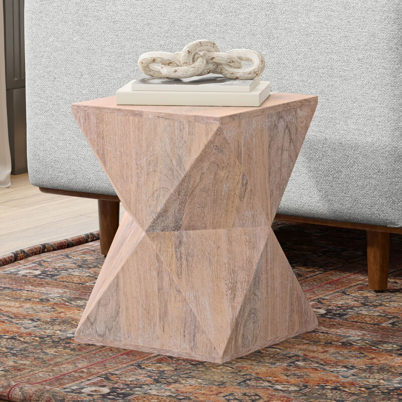 Sutton 14 inch Wide Solid Mango Contemporary Side Table in Cerused Natural