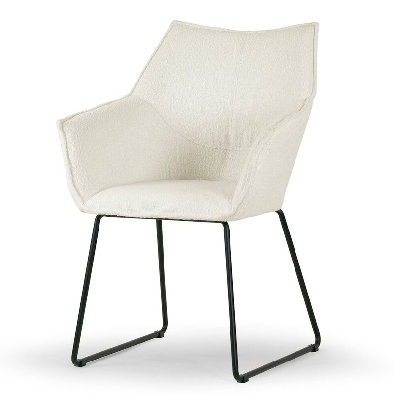 Glamour Home Set of 2 Amna Cream Boucle Arm Chair with Black Metal Legs
