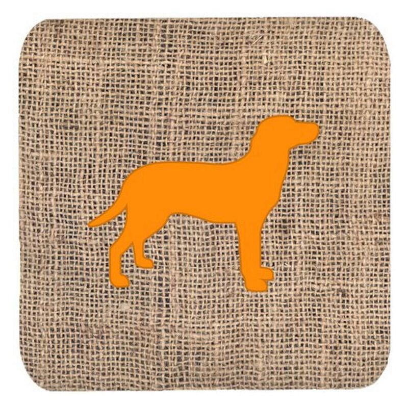 Caroline's Treasures BB1116-BL-OR-FC Labrador Burlap and Orange Foam Coasters (Set of 4), 3.5 H x 3.5 W, Multicolor