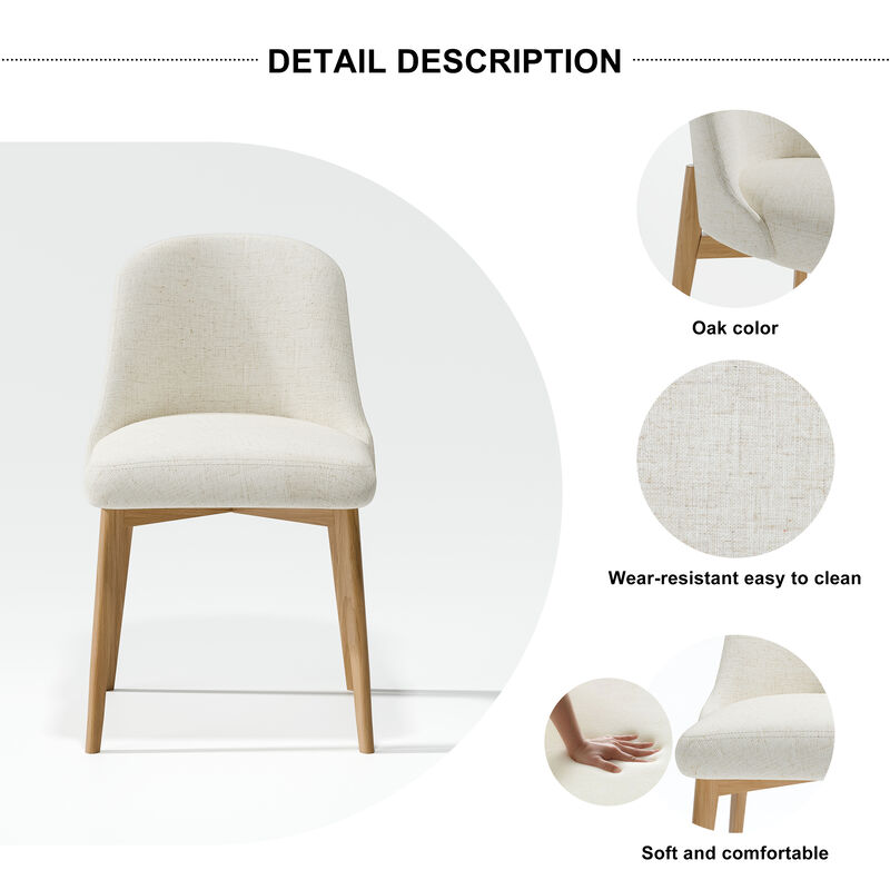 Drum Willin Upholstered Modern White Dining Chairs with Oak Leg (Set of 2)