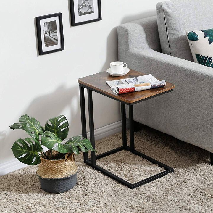 Hivvago Modern Industrial Side Table Nightstand TV Tray on Wheels