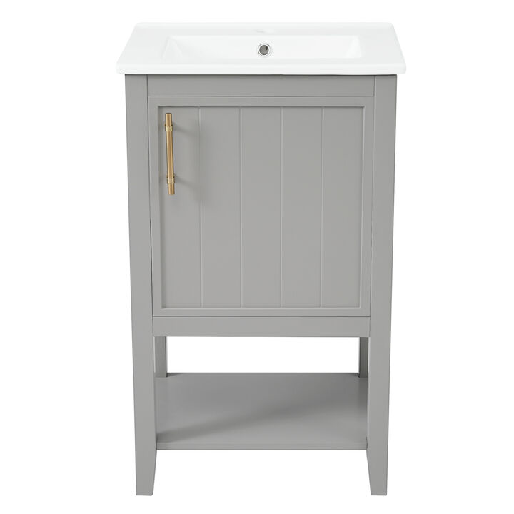 ELEMENT ACE Freestanding Bathroom Vanity with Integrated Sink, Soft Closing Door Cabinet, Open Shelf and Storage Rack for Bathroom Essentials Storage Organization
