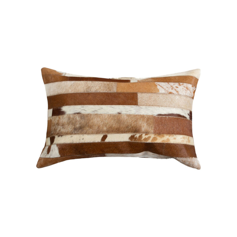 HomeRoots Set of Two 12" X 20" Brown and White Patchwork Cowhide Lumbar Throw Pillows image number 3