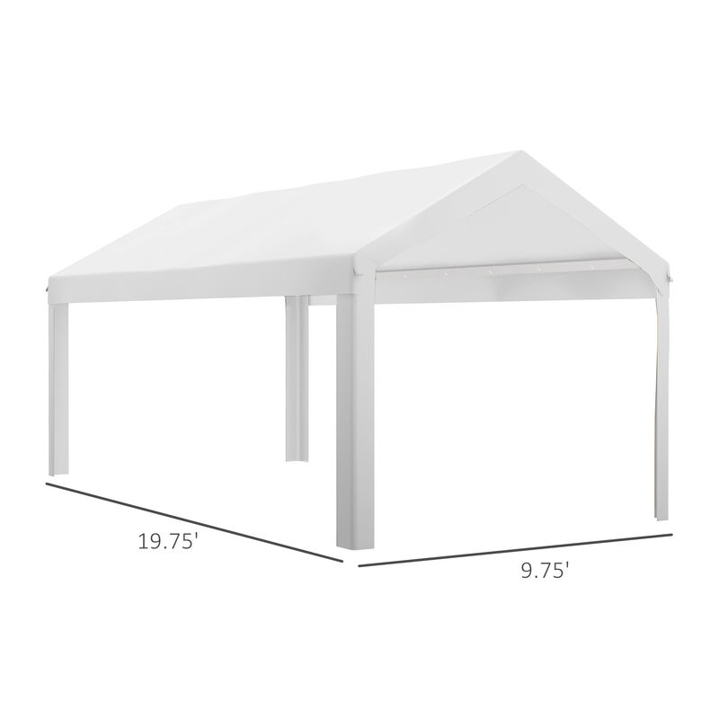 Outsunny 10' x 20' Carport Replacement Top Canopy Cover, UV and Water Resistant Portable Garage Shelter Cover with Ball Bungee Cords, White, Only Cover