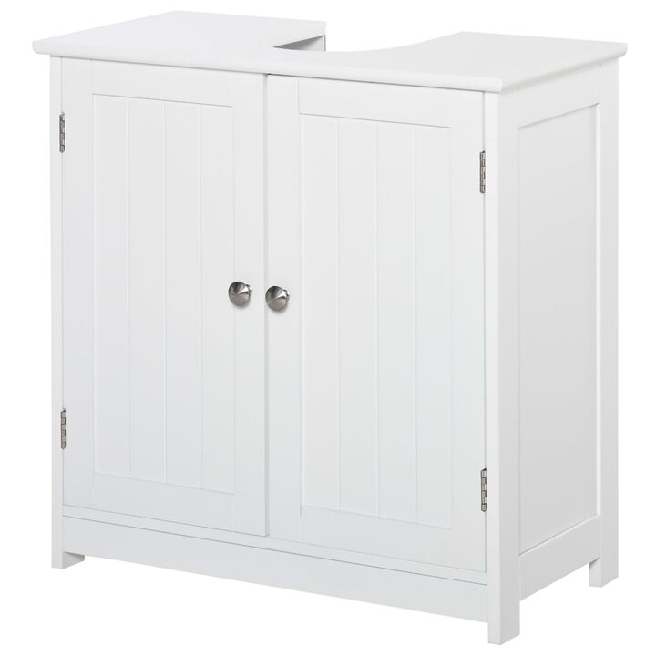 White Pedestal Sink Cabinet: U-Shape Cut-Out, Adjustable Shelf