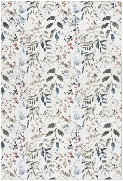 HomeRoots Floral Power Loom Washable Non Skid Area Rug
