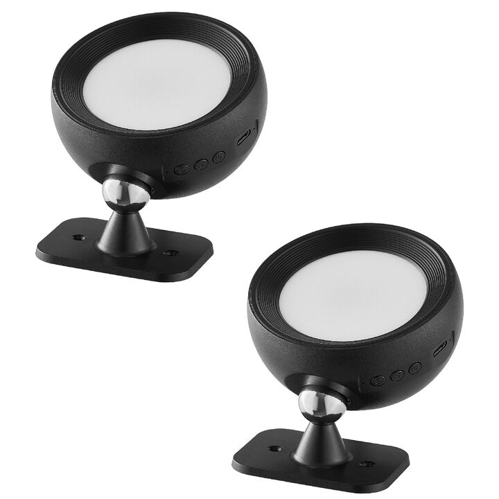 Wireless LED Wall Lights 2PCS Rechargeable with Remote, 360&deg; Rotation, Dimmable-Black