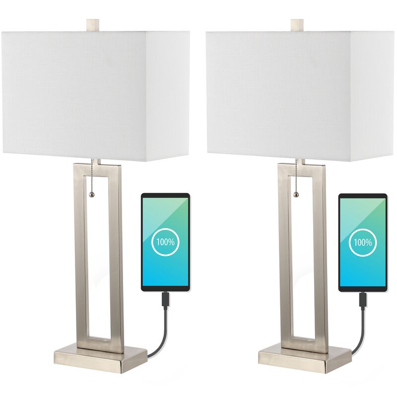 Sabrina Vintage Industrial Iron LED Table Lamp with Pull Chain and USB Charging Port (Set of 2)